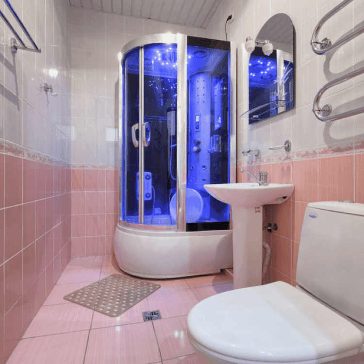 Ванная комната с душевой кабиной в 1 местном 1 комнатном 1 категории, Корпус №2 санатория им. Анджиевского в Ессентуках